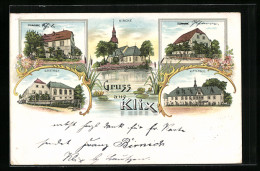 Lithographie Klix, Gasthof, Pfarre, Schule, Rittergut  - Sonstige & Ohne Zuordnung