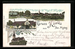 Lithographie Klietz /Bez. Mgdbg., Gasthaus J. A. Schaeffer, Kirche  - Other & Unclassified