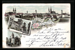 Vorläufer-Lithographie Liegnitz, 1895, Gesamtansicht, Kurhaus  - Schlesien