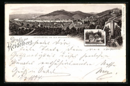 Vorläufer-Lithographie Heidelberg, 1894, Königstuhl-Gasthaus Und Turm, Stadtansicht Von Der Molkenkur  - Heidelberg
