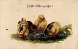 CPA Glückwunsch Ostern, Küken, Korb - Pâques