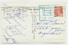 GANDON 12FR ORANGE CARTE PAQUEBOT ILE DE FRANCE RECTANGLE TURQUOISE VISITE LE HAVRE 1952 - Schiffspost