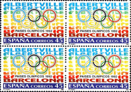 Espagne Poste N** Yv:2808 Mi:3073 Paises Olimpicos Alberville Barcelona Bloc De 4 (Thème) - Verano 1992: Barcelona