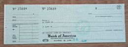 Peru Bank Check , Bank Of America , Branch Lima - Pérou