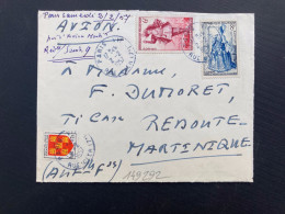 LETTRE Par Avion Pour La MARTINIQUE (REDOUTE) TP CELIMENE 8F + GARGANTUA 6F + POITOU 1F OBL.2-2 1957 PARIS VII - 1921-1960: Modern Tijdperk