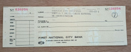 Peru Bank Check , First National City Bank Branch Lima - Perú