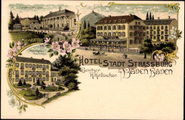 Lithographie Bade Bade Im Stadtkreis Bade Württemberg, Hotel Stadt Strassburg, Bes. H. Höllischer - Other & Unclassified