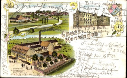 Lithographie Kenzingen Im Breisgau Baden, Bierbrauerei, Volksschule, Totalansicht - Other & Unclassified