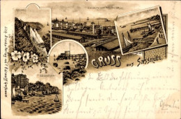  Lithographie Sassnitz Auf Rügen, Hafen, Strandhotel, Klinken, Herrenbad, 1895 - Andere & Zonder Classificatie