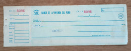 Peru Bank Check , Banco De La Vivienda De Peru ; Rare - Peru