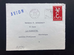 LETTRE Par Avion Pour La MARTINIQUE (REDOUTE) TP EUROPA 20F OBL.MEC.11-10 1958 PARIS VII - 1921-1960: Période Moderne