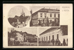 AK Potehy, Narodni Skola, Hostinec Divadelny, Kirche, Schule, Gasthaus  - Tchéquie