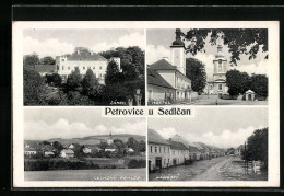 AK Petrovice U Sedlcan, Zámek, Kostel, Celkový Pohled, Námestí  - Czech Republic