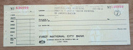 Peru Bank Check , First National City Bank Branch Lima - Perù