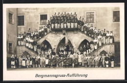 AK Freiberg / Sa., Bergmannsgruss-Aufführung, Herderhaus, Bürgersingverein Liedertafel, Bergbau  - Bergbau