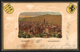 Präge-Lithographie Stuttgart, Karlsvorstadt, Wappen  - Stuttgart