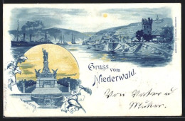 Lithographie National-Denkmal Auf Dem Niederwald, Rhein Bei Nacht  - Other & Unclassified
