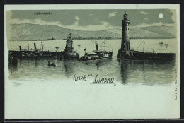 Lithographie Lindau I. B., Hafeneinfahrt  - Lindau A. Bodensee