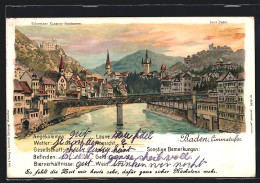 Lithographie Baden, Ortsansicht Mit Limmatufer  - Baden