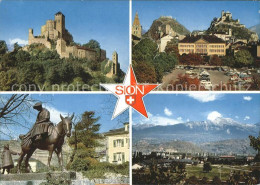 11694986 Sion VS Schloss Reiterstatue Panorama Sion - Sonstige & Ohne Zuordnung