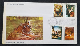 India Indian Wildlife 1976 Leopard Tiger Lion Deer Fox Big Cat (FDC) *see Scan - Cartas & Documentos
