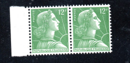 TIMBRE  FRANCE  1955-  VARIETE  PAIRE HORIZONTALE De CARNET N°1010d-  12f.  VERT JAUNE  - NEUFS- - Neufs