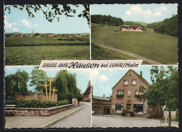 AK Hausen B. Lohr /Main, Gemischtwaren V. Otto Rüpel, Strassenpartie, Panorama  - Lohr