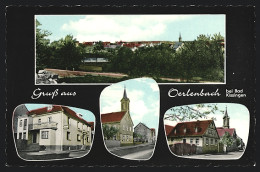AK Oerlenbach / Bad Kissingen, Gasthaus Zur Rose, Bes. E. Büttner, Kirche, Totalansicht  - Bad Kissingen