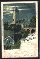 Mondschein-Lithographie Rudelsburg, Schloss, Burgruine Saaleck  - Andere & Zonder Classificatie