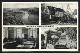 AK Schreckhof Bei Mosbach /Neckartal, Gasthaus-Pension Schreckhof K. Geiger, Ortsansicht Mit Neckar Aus Der Vogelschau  - Mosbach