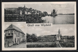 AK Wipfeld, Kolonialwarenhandlung Georg Gunkel, Ortsansicht Mit Fluss  - Autres & Non Classés