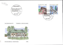 Suisse Poste Obl Yv:1419/1420 Animaux 4.Serie Bern 16-3-93 Fdc - FDC