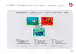 Suisse Poste Obl Yv:1395/1397 Commémorations Bern 24-3-92 Feuillet PTT Fdc - FDC
