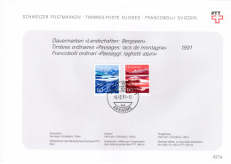 Suisse Poste Obl Yv:1387/1388 Paysages 1.Serie Bern 16-12-91 Feuillet PTT Fdc - FDC