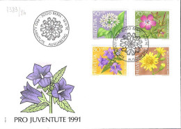 Suisse Poste Obl Yv:1383/1386 Pro Juventute Fleurs De La Forêt Bern 26-11-91 Fdc - FDC