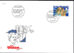 Suisse Poste Obl Yv:1382 Mi:1454 Union PTT 1891 1991 Bern 10-9-91 Fdc - FDC