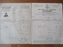 BÊTISES DE CAMBRAI AFCHAIN AUX VRAIES BÊTISES DE CAMBRAI FACTURES DES 2 JUIN 1959 ET 12 SEPTEMBRE 1963 AFCHAIN INVENTEUR - 1950 - ...