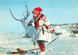 NORVEGE  - A Lappgirl And A Reindeer - Animé - Colorisé - Carte Postale - Noorwegen