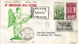 Fdc Aicfdc: 40° ANNIVERSARIO DELLA VITTORIA (1958); Raccomandata - FDC
