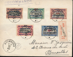 RUANDA URUNDI GEA 1922 ISSUE SET ON REGISTERED SET FROM USUMBURA 25.09.22 TO BRUSSELS - Covers & Documents