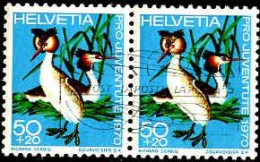 Suisse Poste Obl Yv: 871 Mi:939 Pro Juventute Grèbe Huppé Paire (Belle Obl.mécanique) - Used Stamps