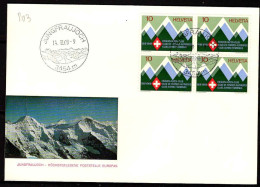 Suisse Poste Obl Yv: 803  Jungfraujoch (TB Cachet à Date) Bloc De 4 - Briefe U. Dokumente