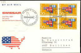 Suisse Poste Obl Yv: 785  Swissair Sur L'Atlantique Nord (TB Cachet à Date) Bloc De 4 - Storia Postale
