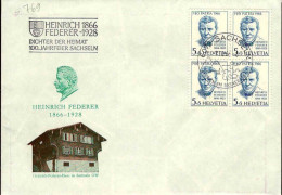 Suisse Poste Obl Yv: 769 Mi:836 Pro Patria Heinrich Federer Ecrivain Suisse Bloc De 4 (TB Cachet à Date) - Lettres & Documents