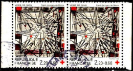 France Poste Obl Yv:2449a Mi:2582C Viera Da Silva St-Jacques De Reims Vitrail Paire (Beau Cachet Rond) - Used Stamps