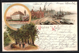 Lithographie Kiel, Schloss, Post Und Hafen, Düsternbroker-Allee  - Kiel