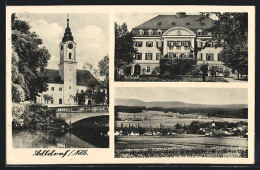 AK Adldorf /Ndb., Schloss, Kirche Mit Brücke, Gesamtansicht  - Autres & Non Classés