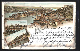 Lithographie Passau, Innstadt, Ansicht Der Donaubrücke  - Passau