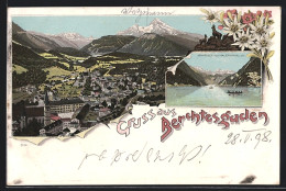 Lithographie Berchtesgaden, Königssee Mit Bootspartie, Gesamtansicht Mit Bergpanorama  - Berchtesgaden