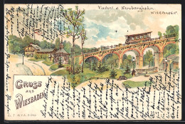 Lithographie Wiesbaden, Viadukt Der Nerobergbahn Mit Umgebung  - Wiesbaden